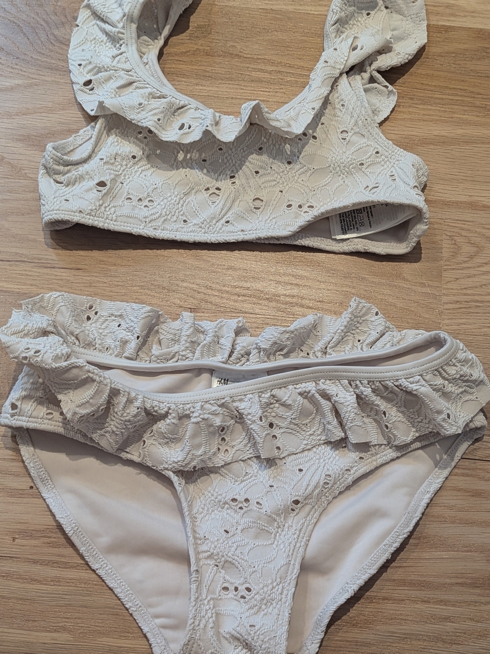 H&M Girls White Eyelet Ruffle Bikini Set